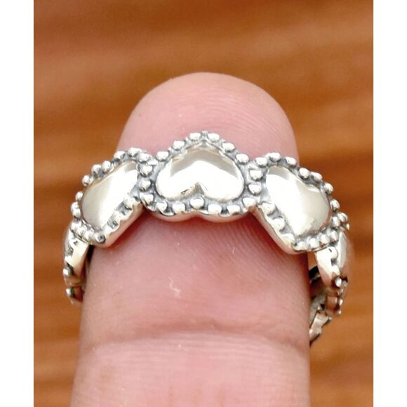 Silver Heart Eternity Band Ring Wide Retro Boho Wide Fashion Jewelry sz: 6 - Picture 3 of 5